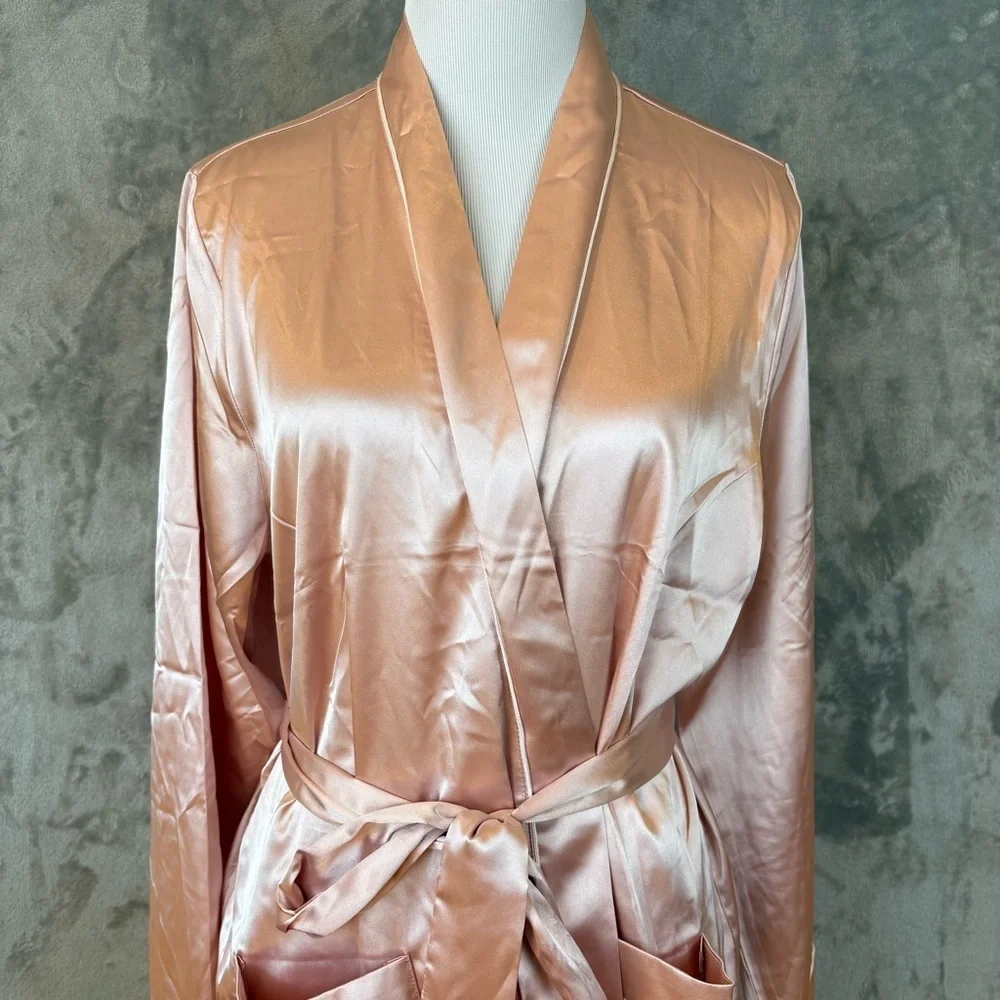 Ekouaer Elegant Satin Romantic Pink Robe Wmns M